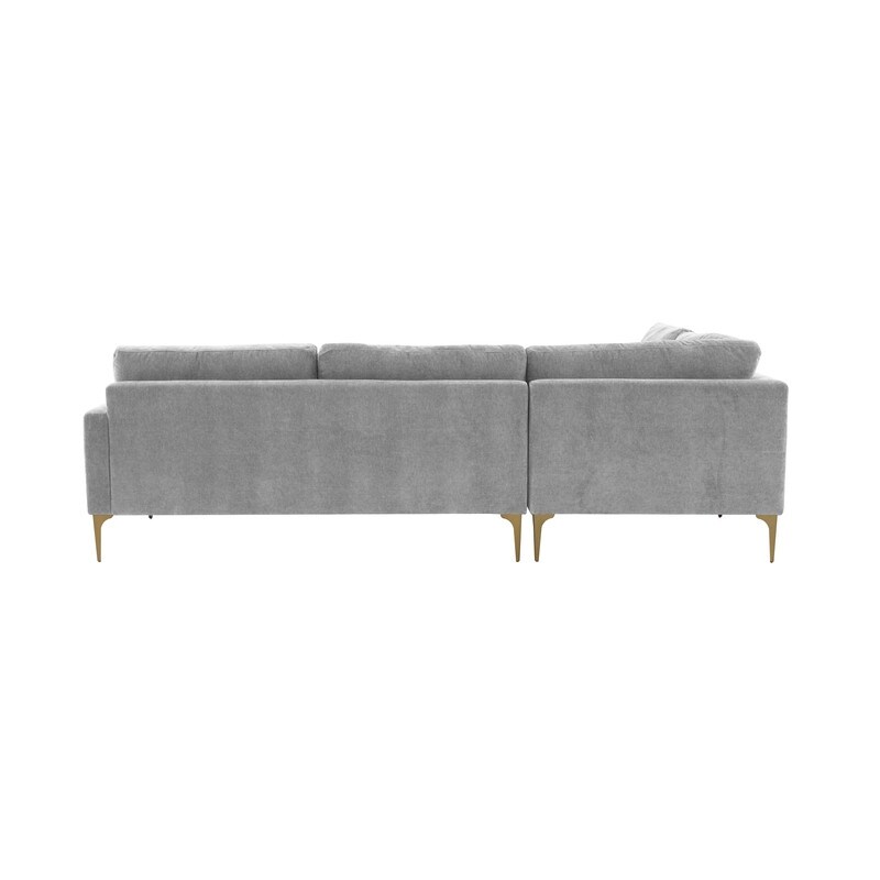 Serena Velvet Upholstered Large LAF Chaise Sectional with Brass Legs