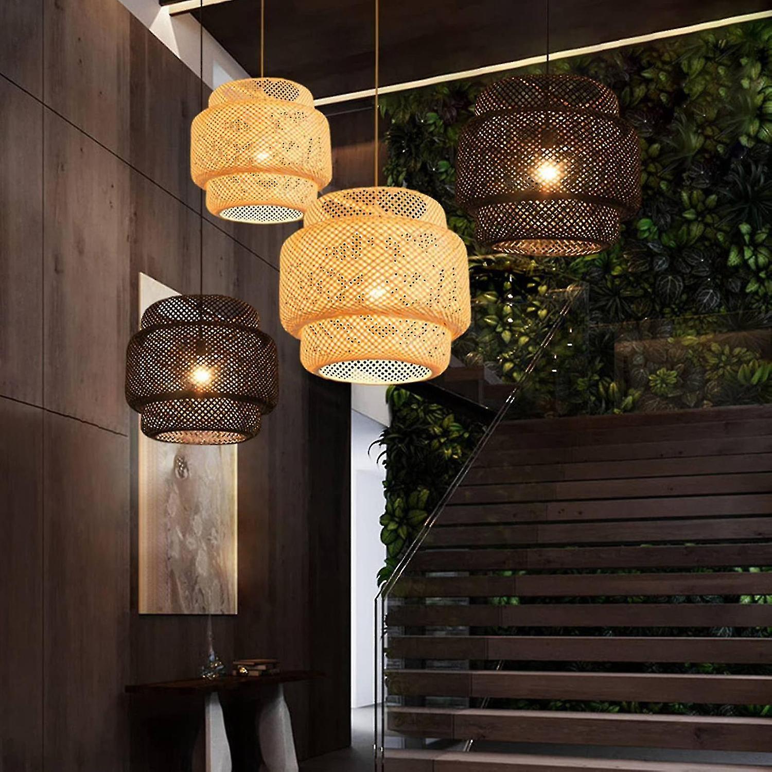 Pendant Light Ceiling Retro Hanging Cafe Lights Loft Japanese Style Hand Weaved Bamboo Woven Lampsh