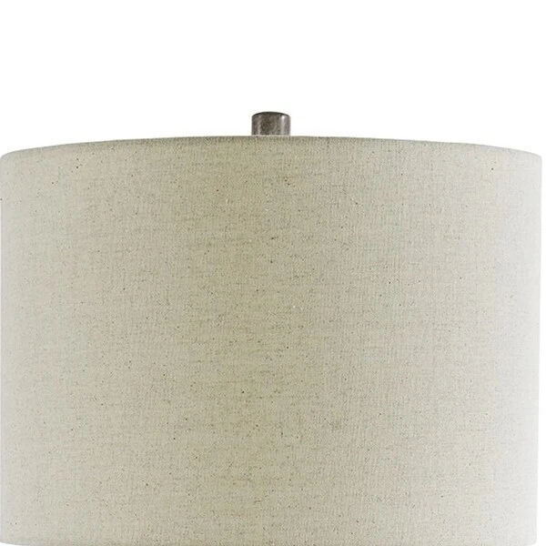 Textured Ceramic Frame Table Lamp with Fabric Shade， Gray and Off White