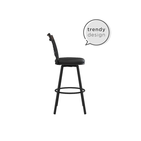 Lesley Adjustable Swivel Barstool， Black Faux Leather， Set Of 3 - as show