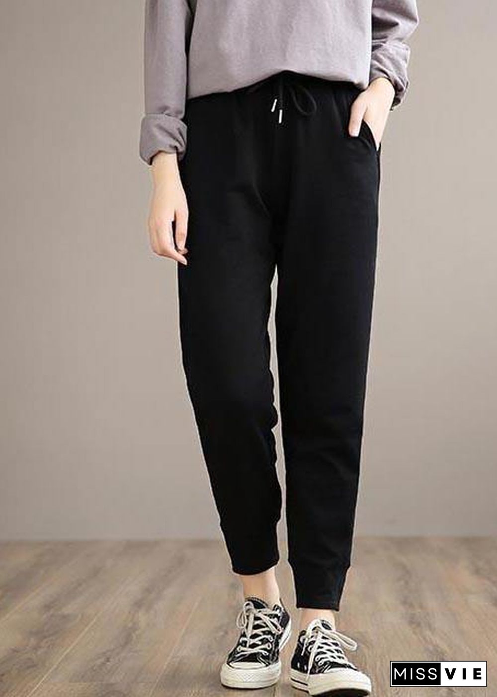 Organic Black Pants Plus Size Clothing Spring Elastic Waist Gifts Casual Pants