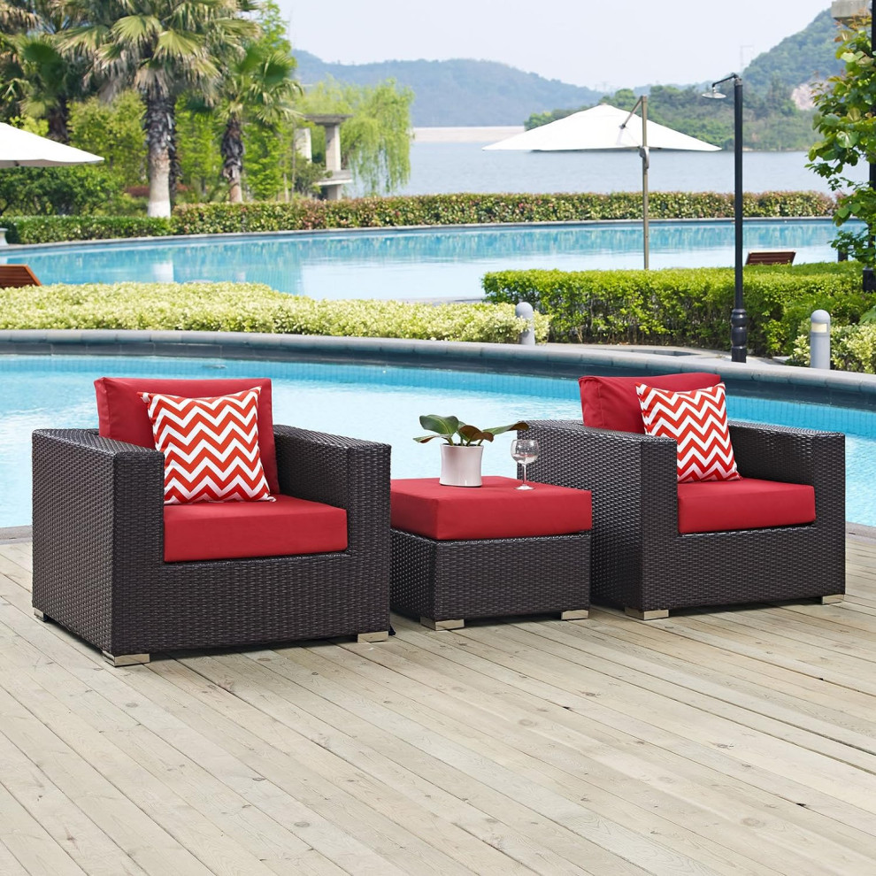 3 Pieces Patio Set  Chairs With Padded Seat  ampSquare Corners   Midcentury   Side Tables And End Tables   by Declusia  Houzz