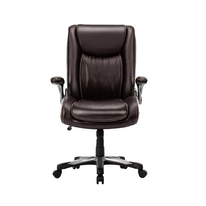 Big and Tall PU Leather Office Chair， High Back Computer Desk Chair 400 lbs with Padded Flip-Up Arms