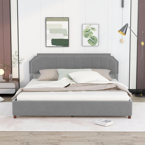 Queen Size Upholstery Platform Bed with Four Stora...