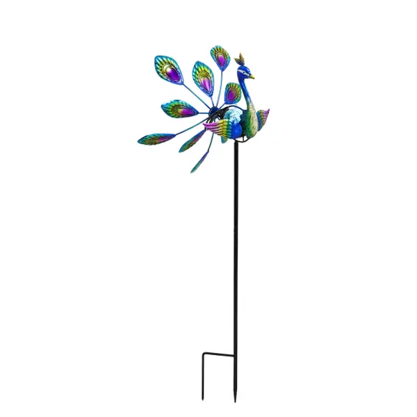 Evergreen Enterprises Solar Peacock Wind Spinner Stake