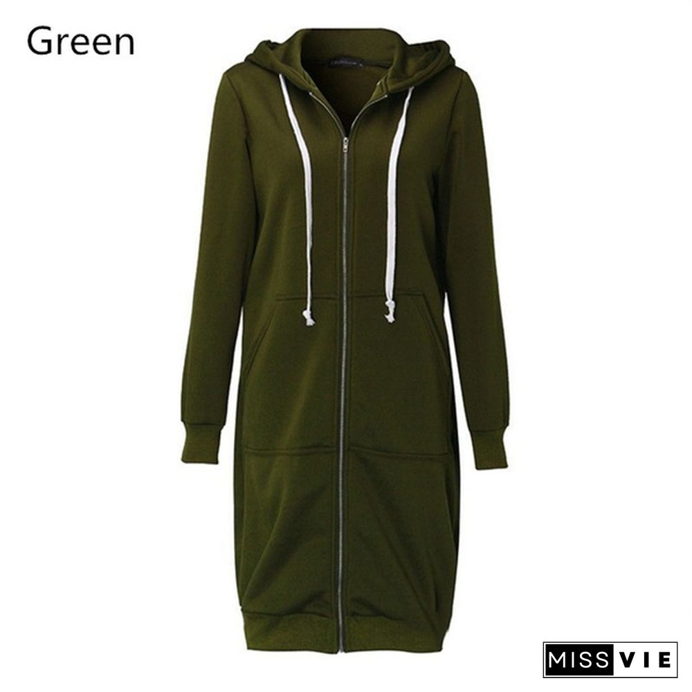 Autumn Winter Coats Hoodies Hooded Long Sleeve Plus Velvet Thick Jacket Cardigan Trench Coat Women's Fashion