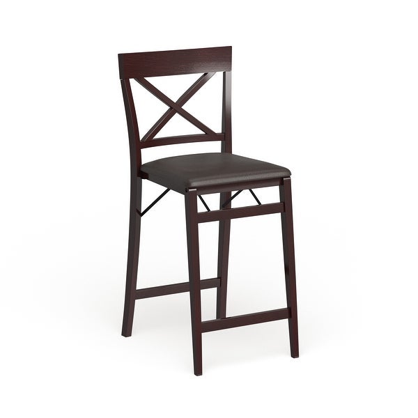 Porch and Den Expresso Folding Counter Stool with Faux Leather Seat