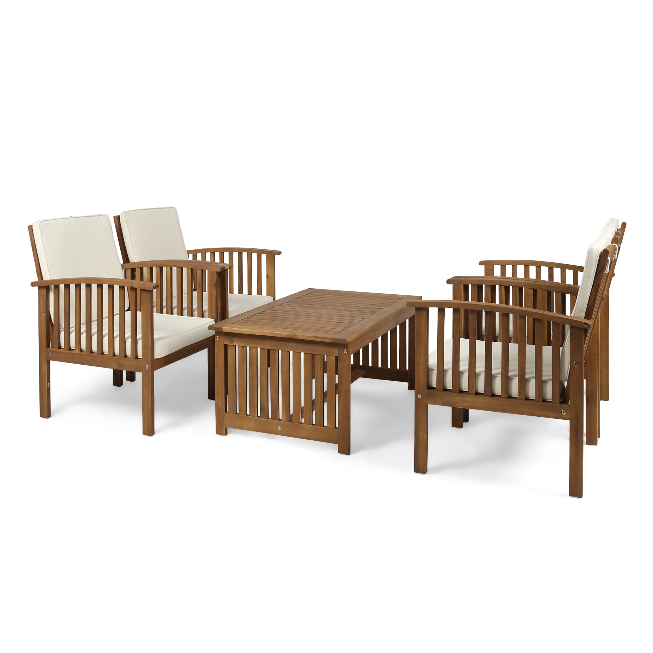 Tolbert Outdoor 4-Seater Acacia Wood Club Chairs with Coffee Table