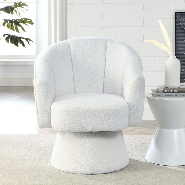 Modern Accent Swivel Chair in Teddy Fabric with Deep Channel Tufting - 29