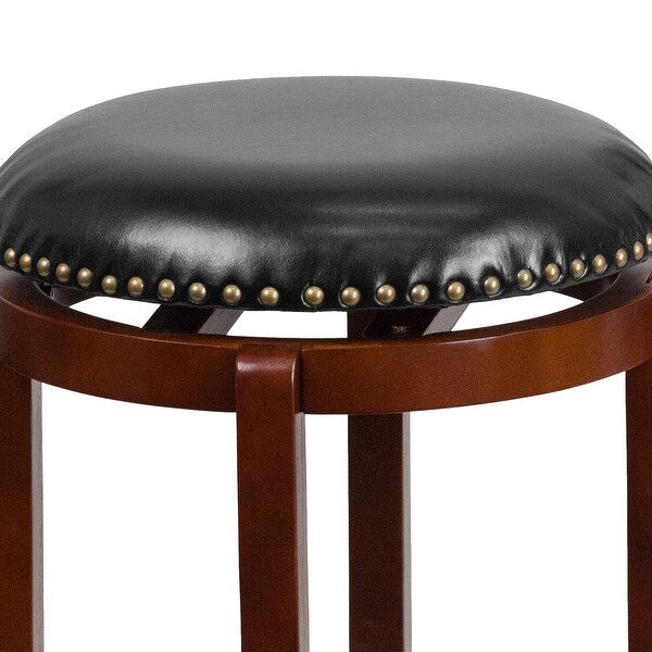 24'' High Backless Wood Counter Height Stool with LeatherSoft Swivel Seat