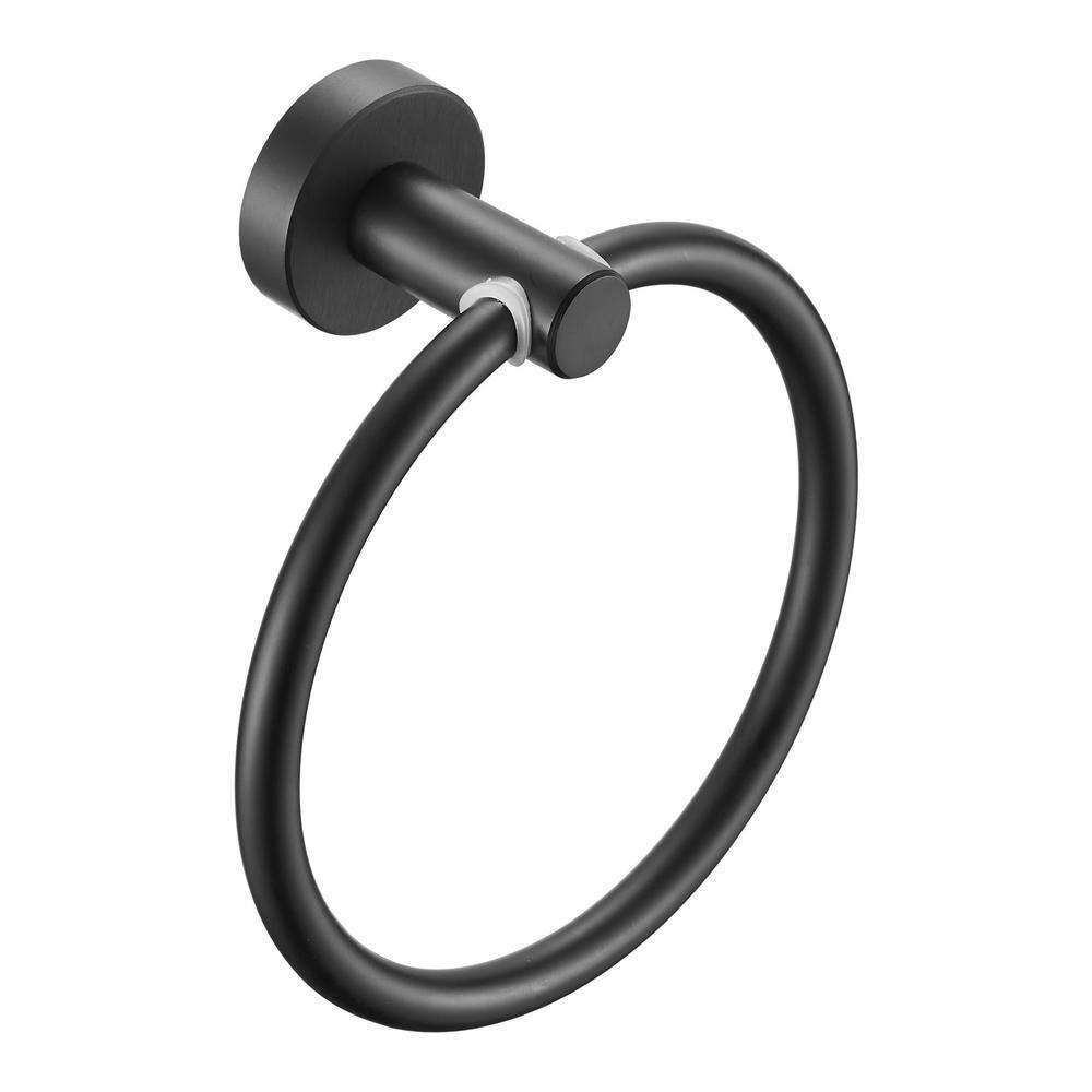 Tidoin 6.3 in. Round Aluminum Wall Mounted Towel Ring in Matte Black DRS-YDW1-006