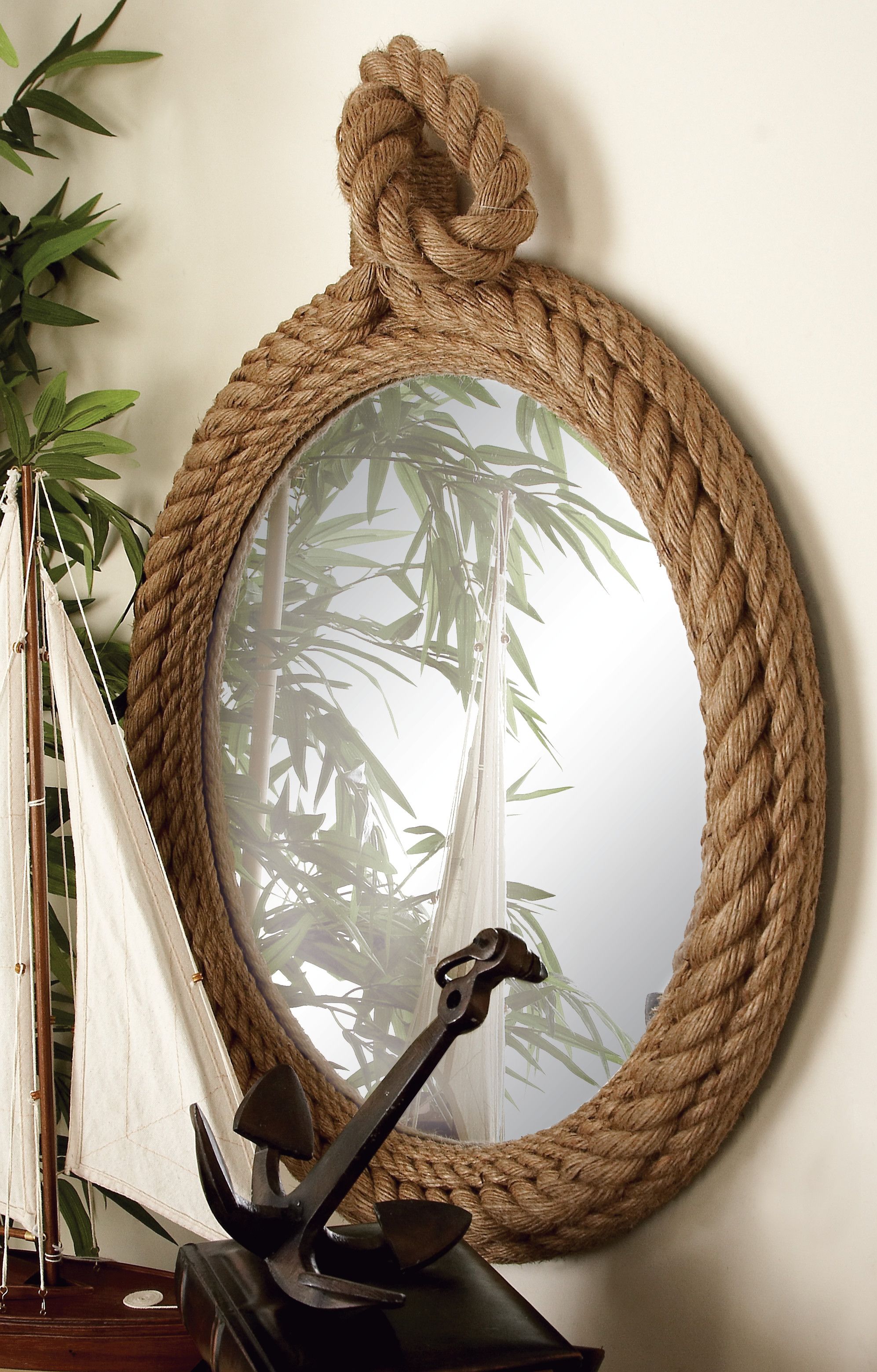 Brown Coastal Wood Wall Mirror 34 x 23