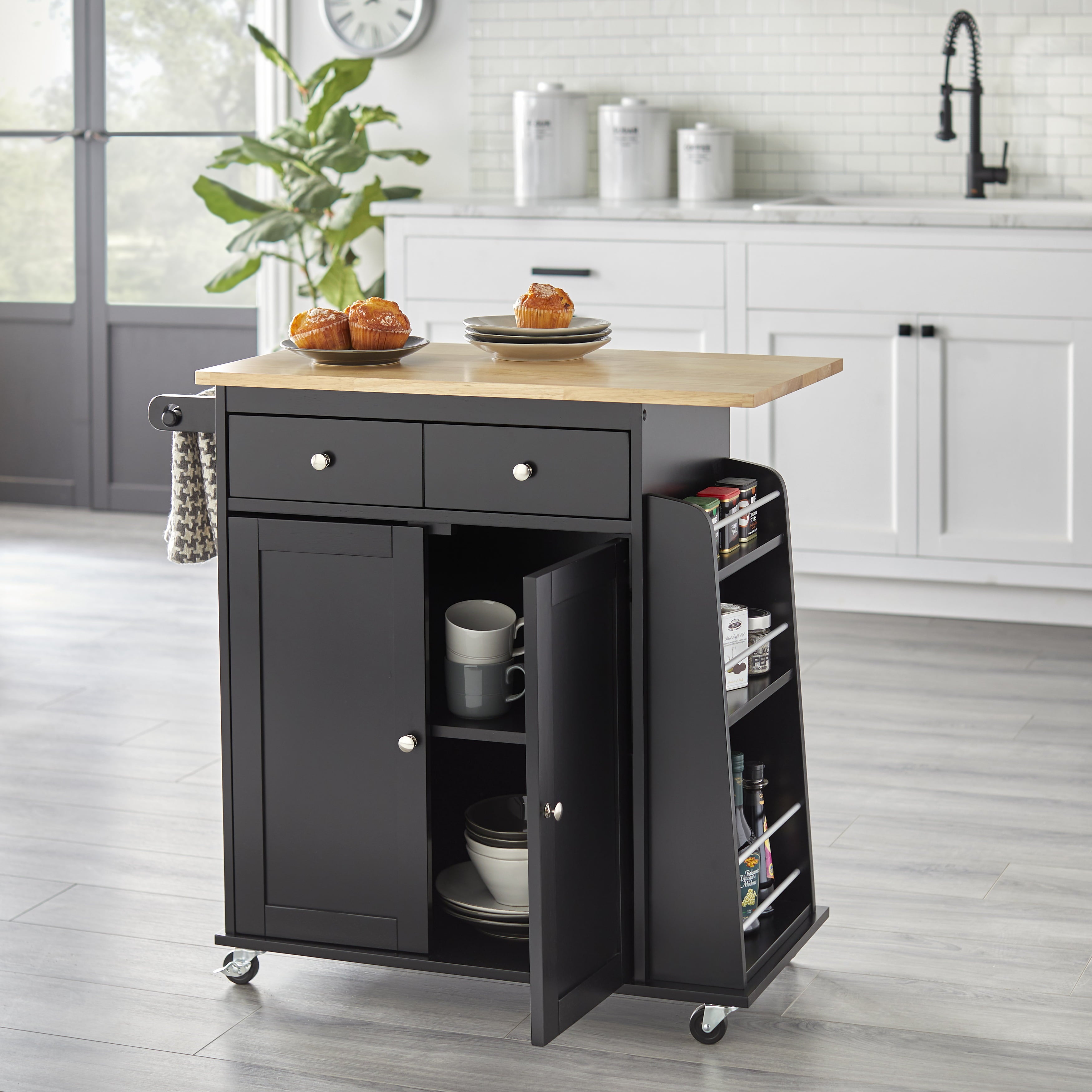 TMS Sonoma Wood Composite Kitchen Cart， Black