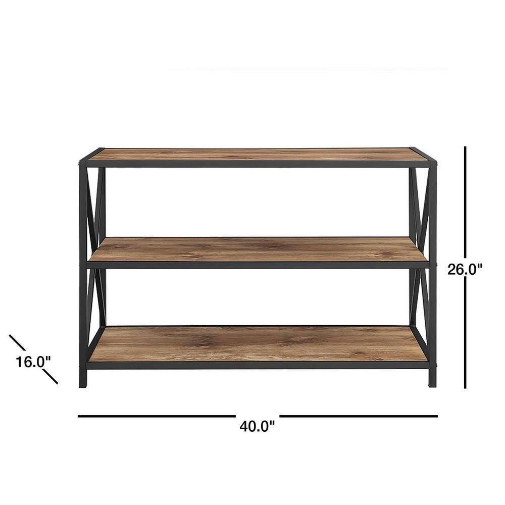 Walker Edison Furniture Company 26 in. BarnwoodBlack Metal 3-shelf Etagere Bookcase with Open Back HDS40XMWBW