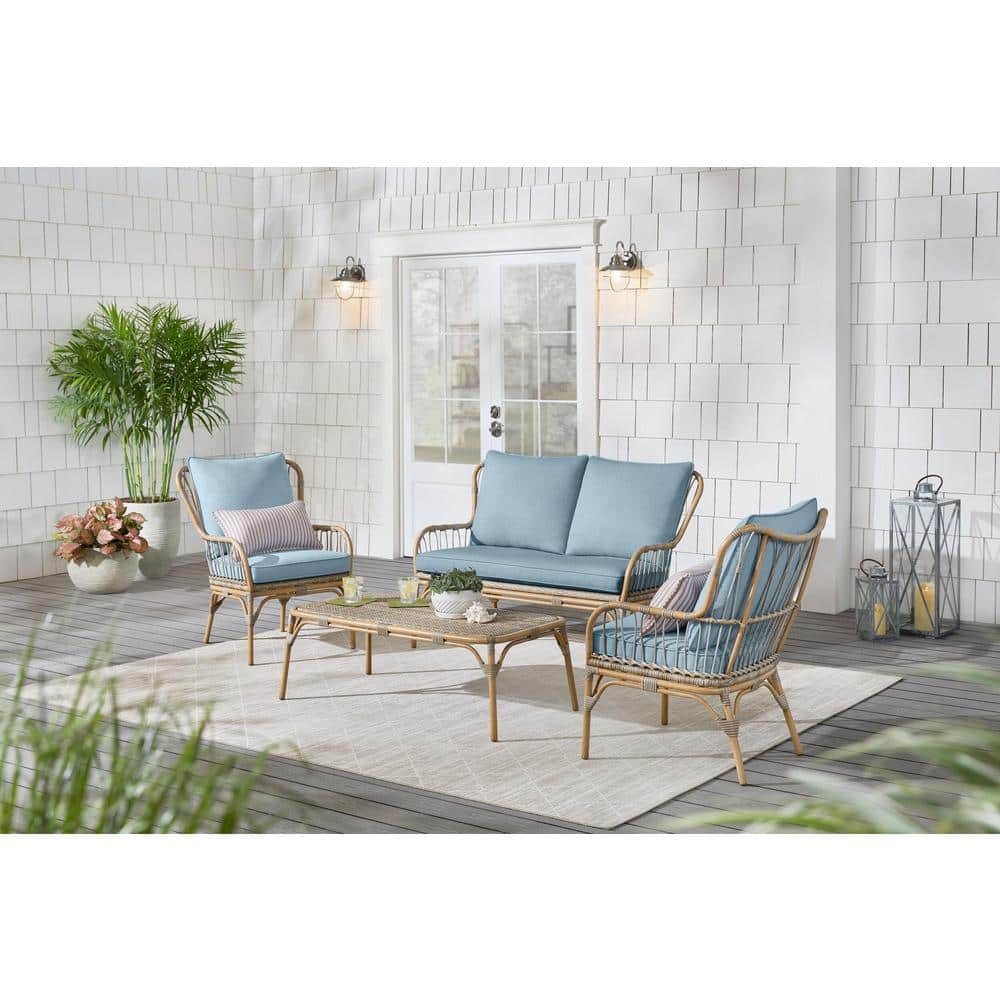 Hampton Bay Southampton 4-Piece Wicker Patio Deep Seating Set with CushionGuard Surf Blue Cushions FRS50190-ST