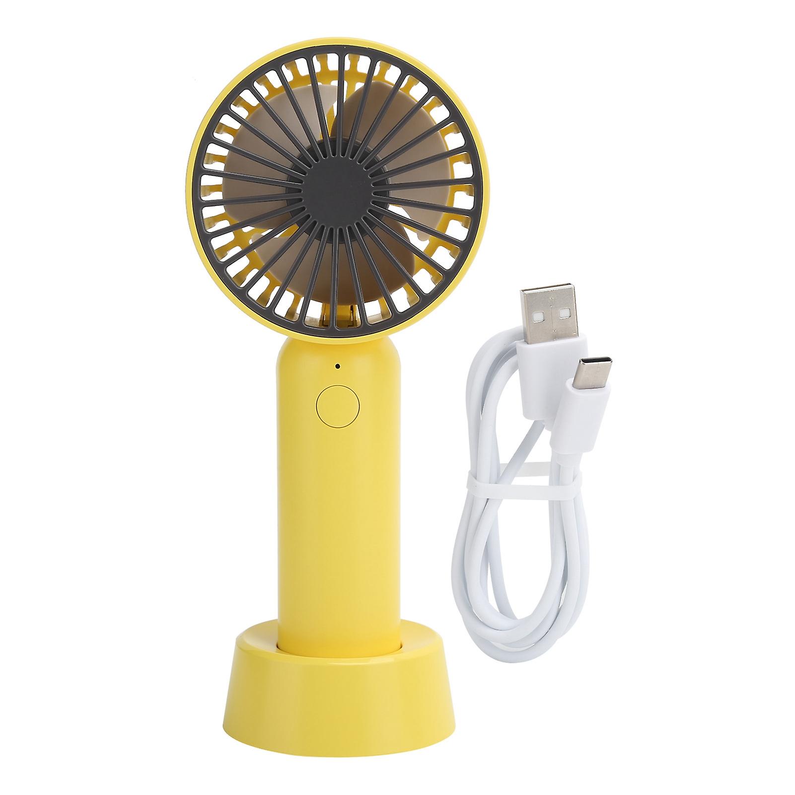 Handheld Mini Fan Desktop Mute Cooling Fan With Base For Home Office Travel Yellow