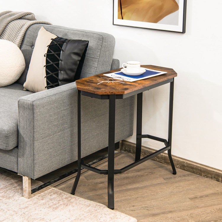 Narrow End Table with Rustic Wood Grain and Stable Steel Frame