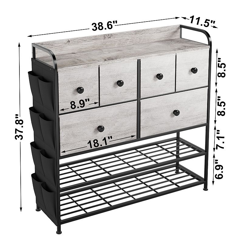 REAHOME 6 Fabric Drawer Dresser with 2 Tier Storage Shelf and Pockets， Dark Taupe