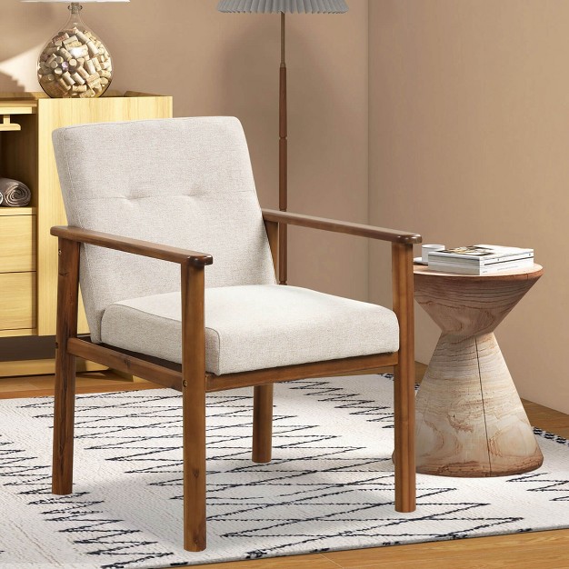 Costway Modern Accent Chair Upholstered Linen Fabric Armchair With Solid Wood Legs