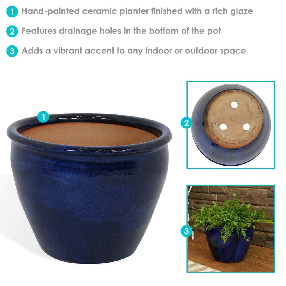 Sunnydaze Chalet 15 in. Blue Ceramic IndoorOutdoor Planter AP-827