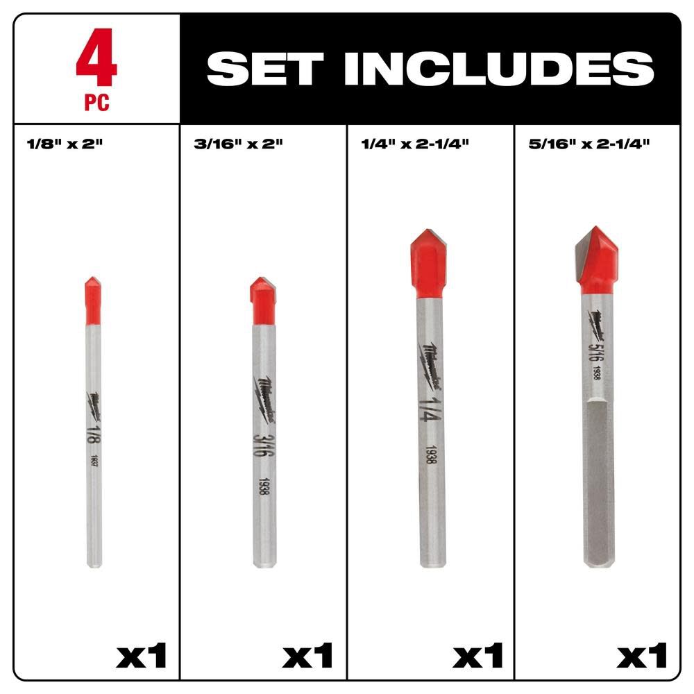 Milwaukee 4 pc Glass and Tile Bit Set 48-20-8988 from Milwaukee