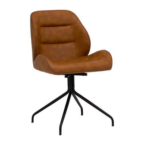 Calico Designs Devonport Brown Faux Leather Padded Swivel Accent Chair With Metal Base