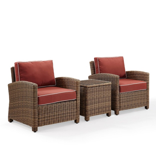 Bradenton 3pc Outdoor Wicker Seating Set With Two Chairs amp Side Table Sangria Crosley