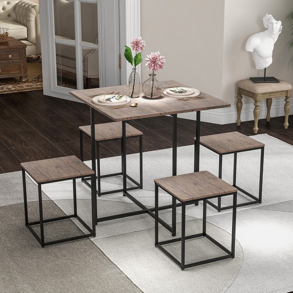 Costway 5 Piece Dining Table Set Square Kitchen Table Set with Stools