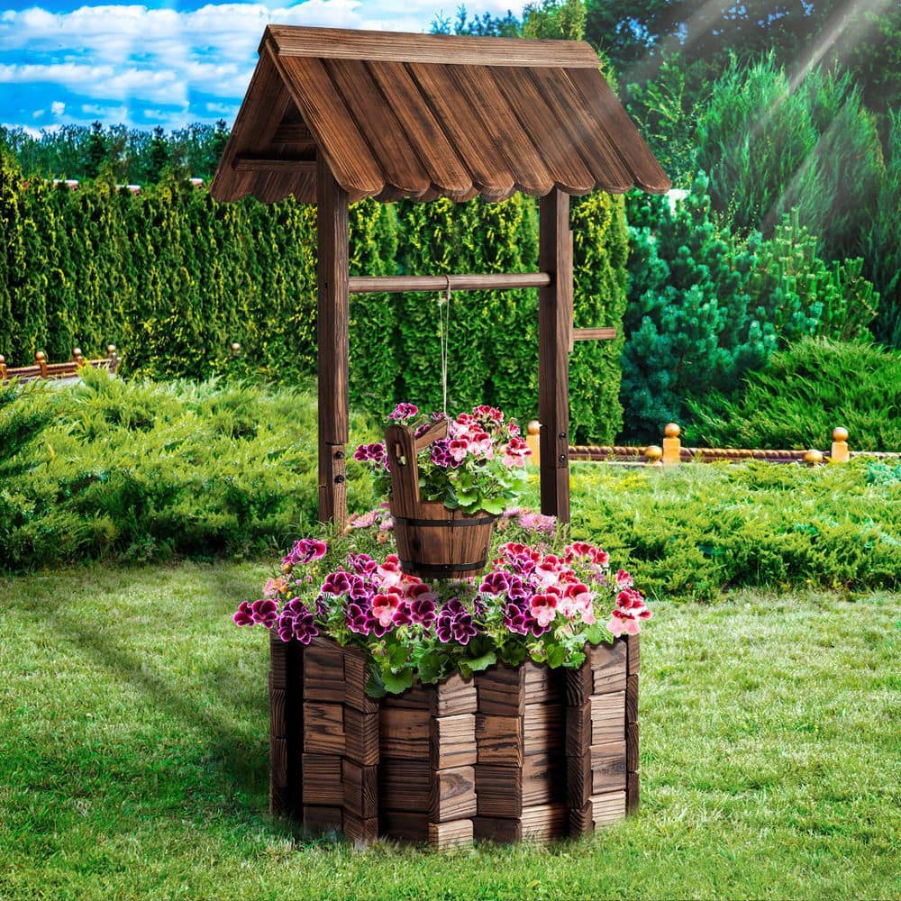 Sizzim Wooden Wishing Well Planter SM-G28001