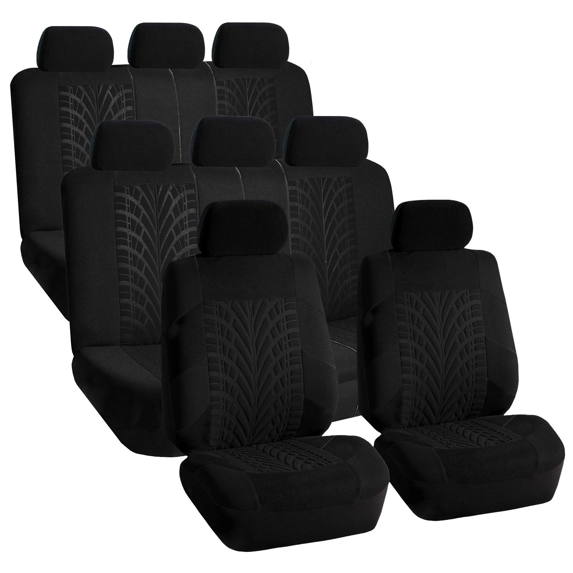 FH Group 3 Row SUV Van Seat Covers Black Combo w/ Gray Floor Mats