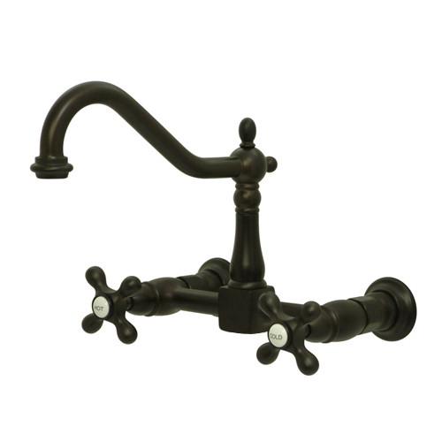 Kingston Brass KS1241AX Heritage 8 in. Wall Mount Kitchen Faucet， Polished Chrome