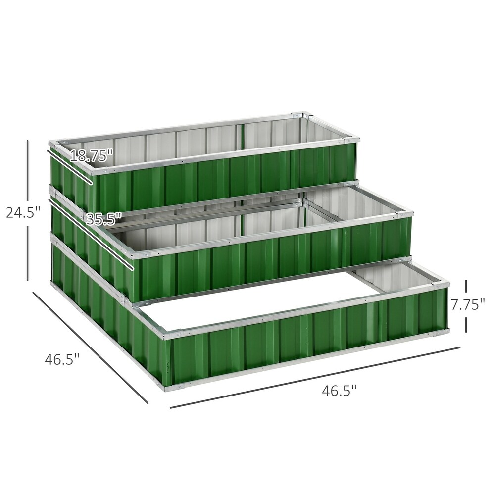 Outsunny 3 Tier Metal Raised Garden Bed  Elevated Outdoor Planter Box Kit for Vegetables  Herbs  and Flowers