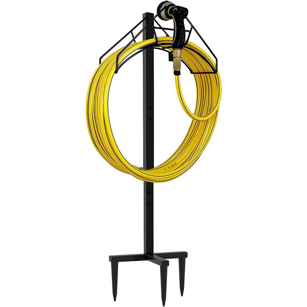 Freestanding Garden Hose Rack Hook Cast Metal Hose Storage Rack for Patio Lawn in Black B08978SRY2