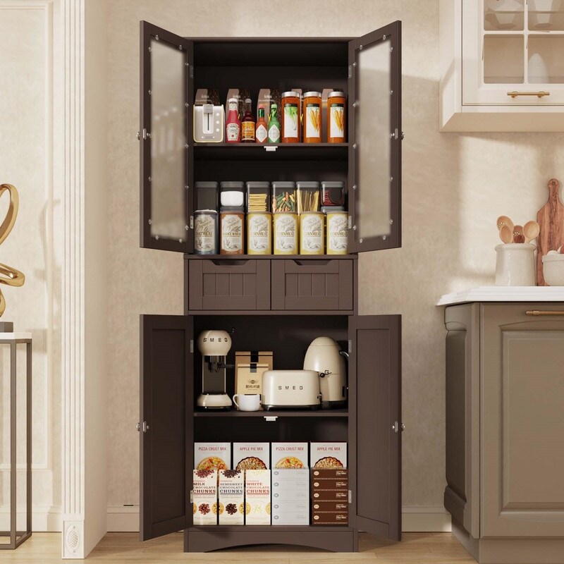 Tall Kitchen Pantry Cabinet Freestanding Storage Cabinet with Doors   N/A