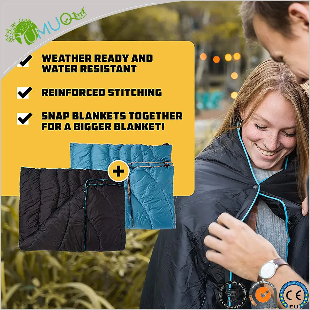 YumuQ 78'' x 54'' Cold Weather  Puffy Camping Blankets  Water   Insulated Packable Camping Quilt Blankets for Stadium   Hiking