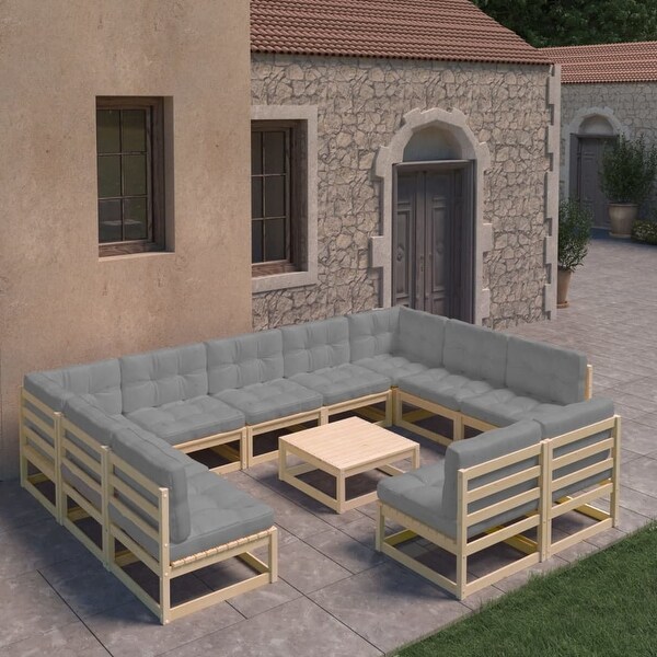 12 Piece Patio Lounge Set with Cushions Solid Wood Pine