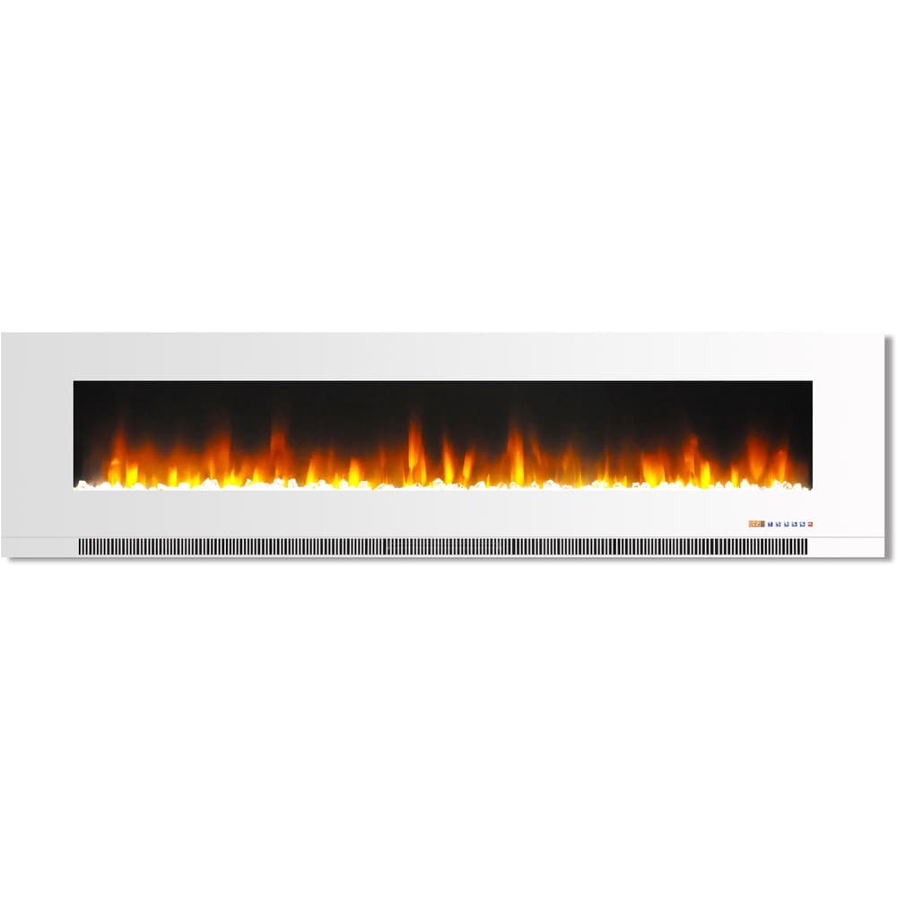 Cambridge 78 In. Wall Mount Electric Fireplace in White with Multi Color Flames and Crystal Rock Display