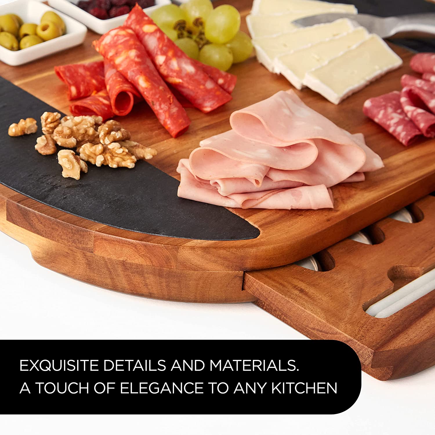 Real Life Living Premium Oval Charcuterie Board Set， Acacia Wood， Brown