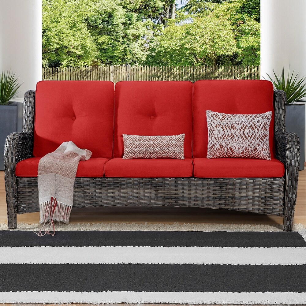 Cozywor 3 Seat Wicker Outdoor Patio Sofa Sectional Couch with Cushions