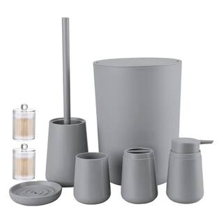 Dracelo 8-Piece Bathroom Accessory Set with Toothbrush Holder Soap Dispenser Soap Dish Toilet Brush Holder Trash Can in Grey B0B24BSRTH