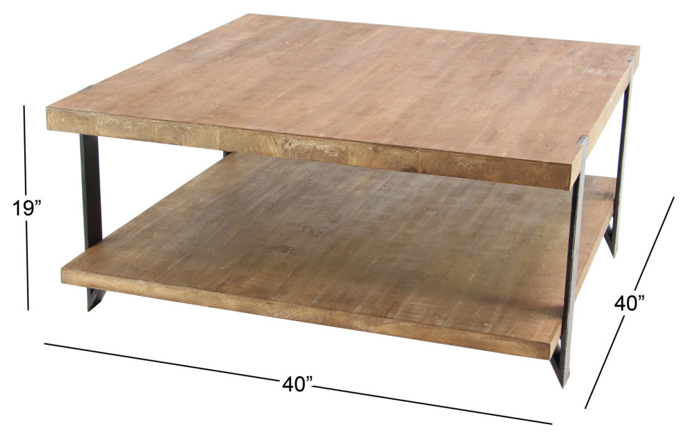 Zimlay Modern Wood/Iron 2 Tiered Square Coffee Table 60222   Industrial   Coffee Tables   by Brimfield  ampMay  Houzz