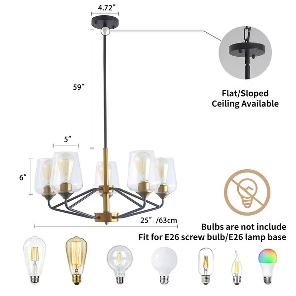 Modern Farmhouse 5-Light Iron Linear Chandelier Glass Shade Lights Shopping - The Best Deals on Chandeliers