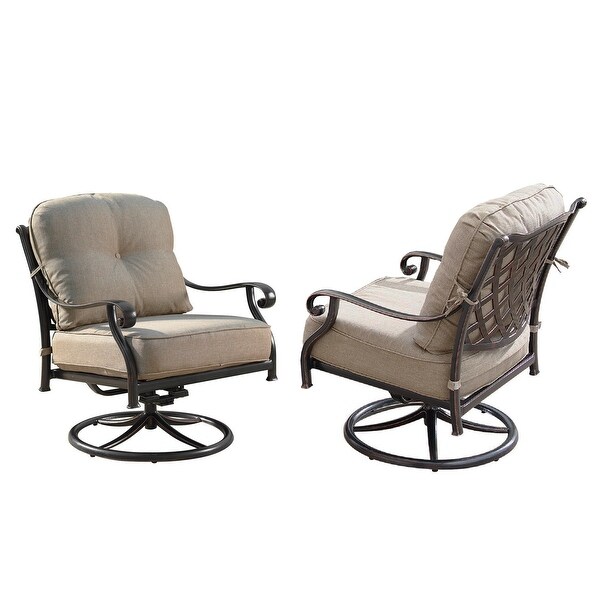 Aluminum Outdoor Deep Seating Swivel Rocking Club Chairs in Antique Copper Finish with Thick Tan Polyester Cushions (set of 2)