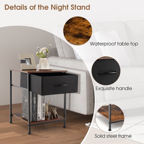 Costway 2-tier Nightstand Bedside End Sofa Table with Drawer for - 16'' x 16'' x 21'' (L x W x H)