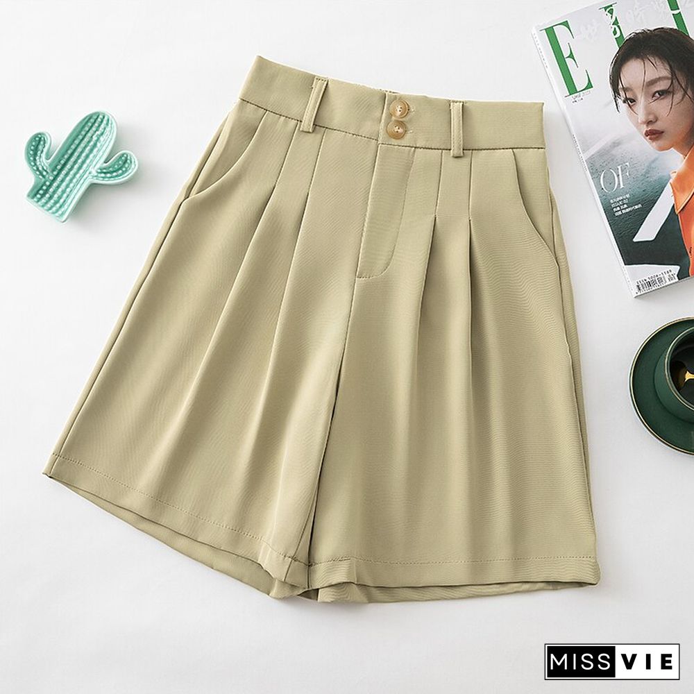 Fashion High Waist Solid Suit Shorts Summer Loose Casual Korean Woman Pants Elegant Elastic All-match Shorts For Lady Office New