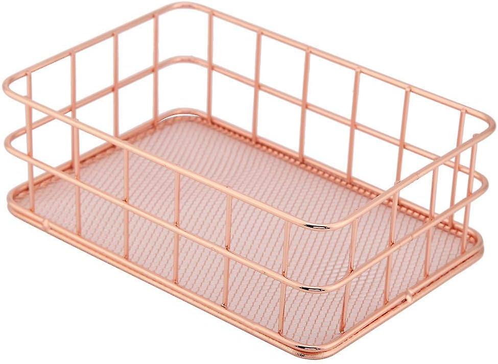 Iron Storage Basket Makeup Small Things Organizer Storage Holder Desktop Decor Iron Box Rose Gold 4 Size(c)