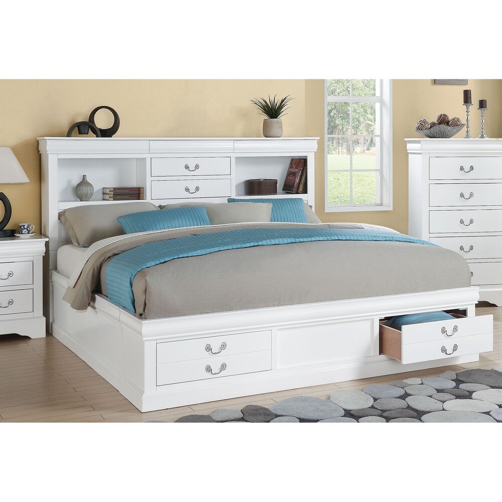 White Acme Furniture Louis Philippe III Bed with Storage