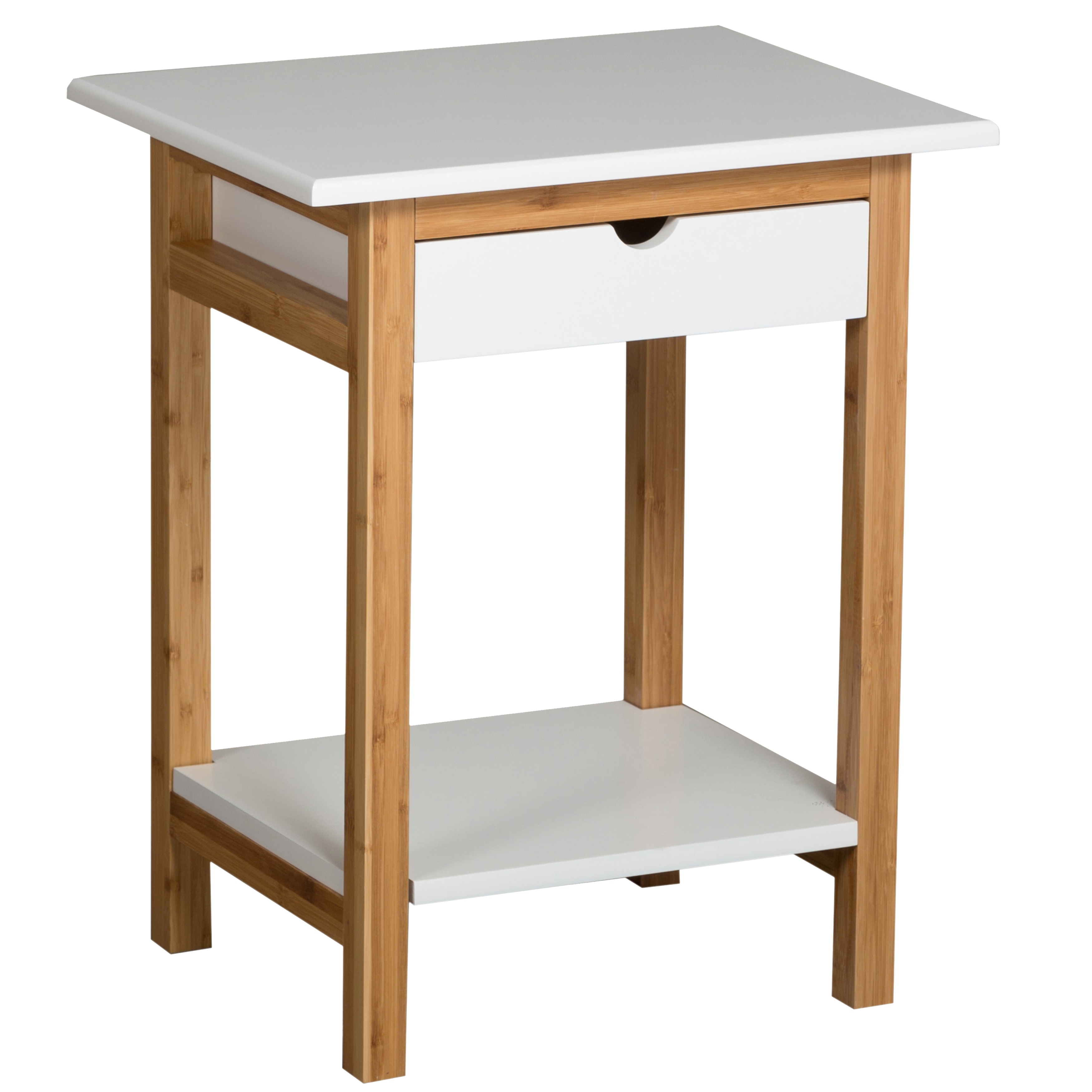 2 Tier Solid Bamboo Frame End Table with Drawer