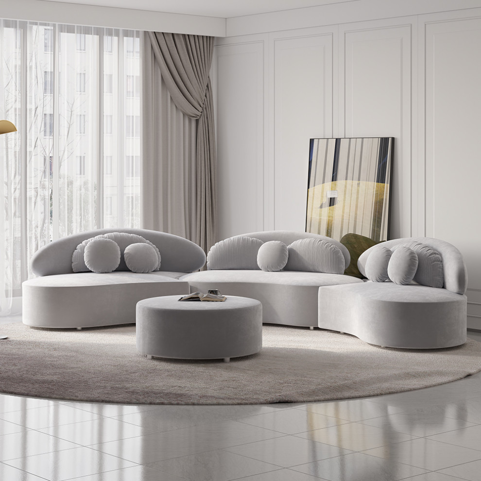 Modern Curved Sectional Modular Sofa Light Gray Velvet Upholstered 7 Seater   Contemporary   Sectional Sofas   by Homary International Limited  Houzz