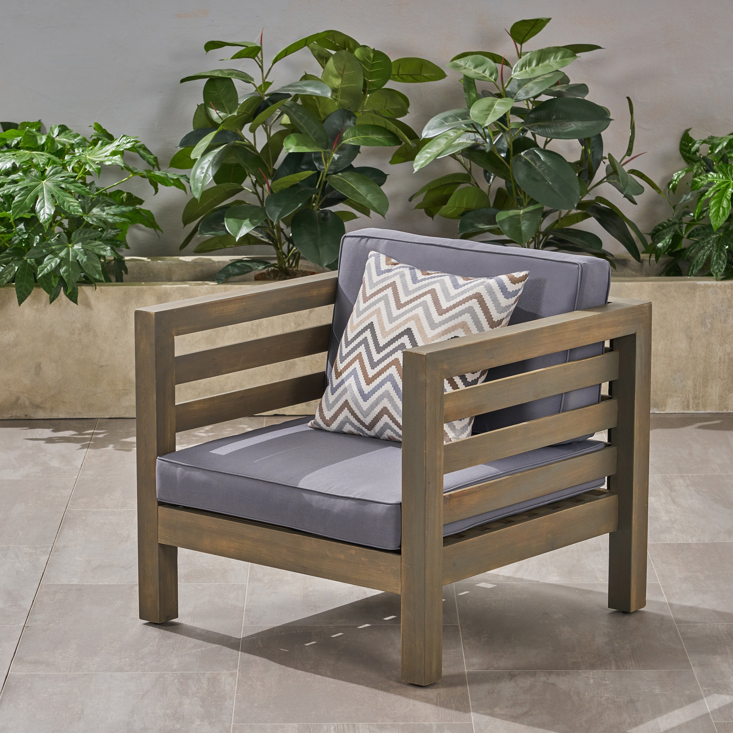 Louise Outdoor Acacia Wood Club Chair with Cushion